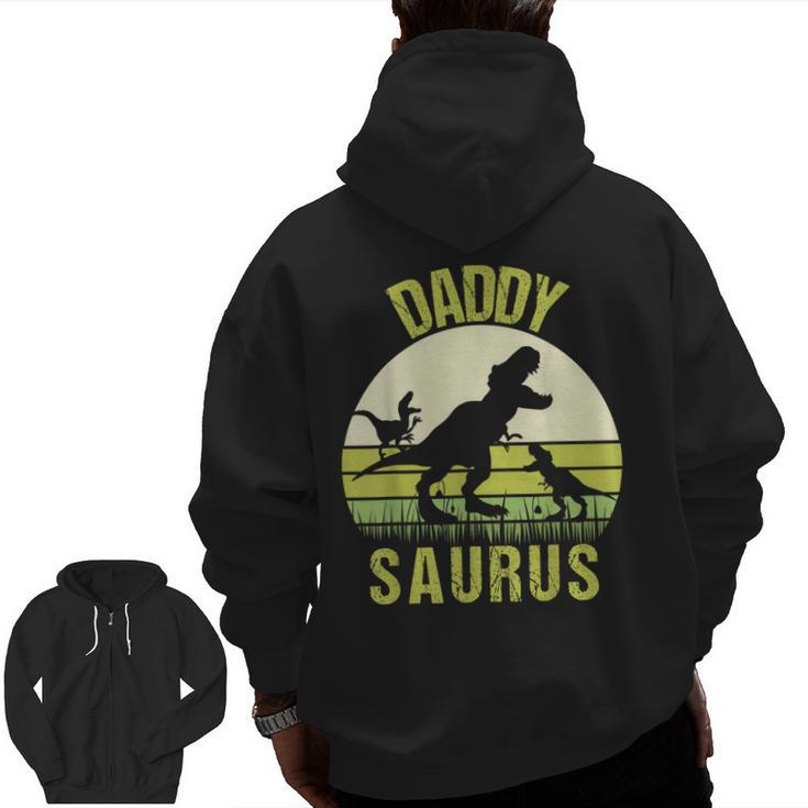 Daddy Dinosaur Daddysaurus 2 Two Kids Fathers Day Zip Up Hoodie Back Print