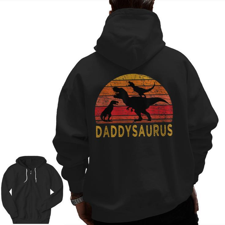Daddy Dinosaur Daddysaurus 2 Two Kids For Dad Husband Zip Up Hoodie Back Print