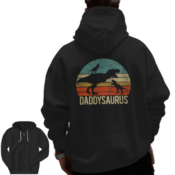 Daddy Dinosaur Daddysaurus Two Kids Christmas For Da Zip Up Hoodie Back Print