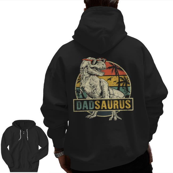 Dadsaurus T Rex Dinosaur Dad Saurus Family Matching Zip Up Hoodie Back Print