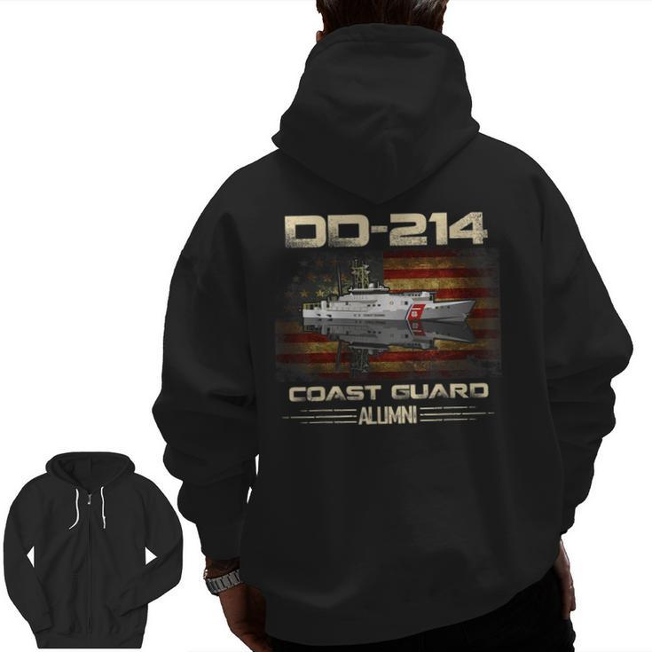 Dd214 Us Coast Guard Alumni Flag Vintage Uscg Veteran Veteran  Zip Up Hoodie Back Print