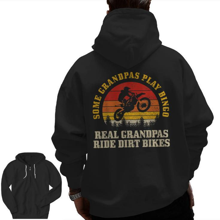 Dirt Bike Grandpa Vintage Motocross Mx Motorcycle Biker  Zip Up Hoodie Back Print