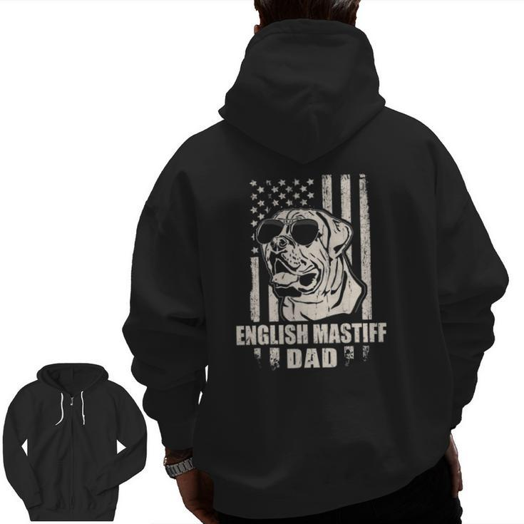 English Mastiff Dad Cool Vintage Retro American Flag Zip Up Hoodie Back Print