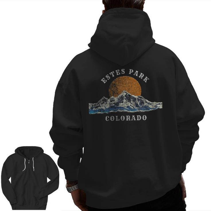 Estes Park Colorado With Mountain Sunset Scene Zip Up Hoodie Back Print