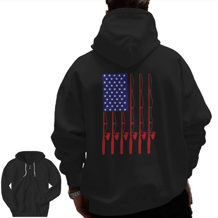 Fathers Day Fishing Flag Zip Up Hoodie Back Print