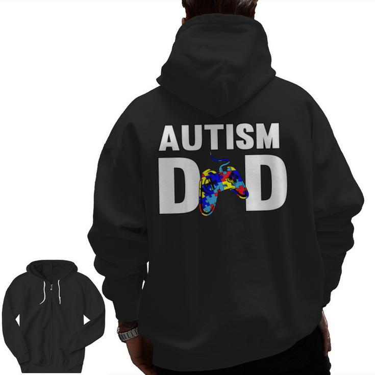 Father's Day Gamer Autism Awareness Papa Dad T Shirt For Men Zip Up Hoodie Back Print