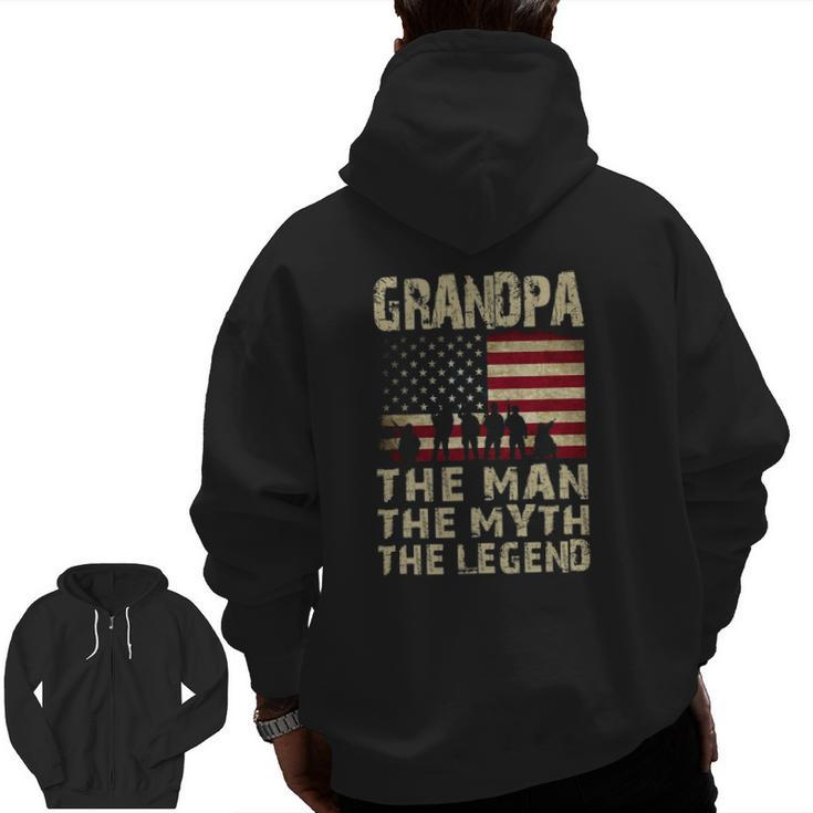 Father's Day Grandpa The Man Myth Legend Zip Up Hoodie Back Print
