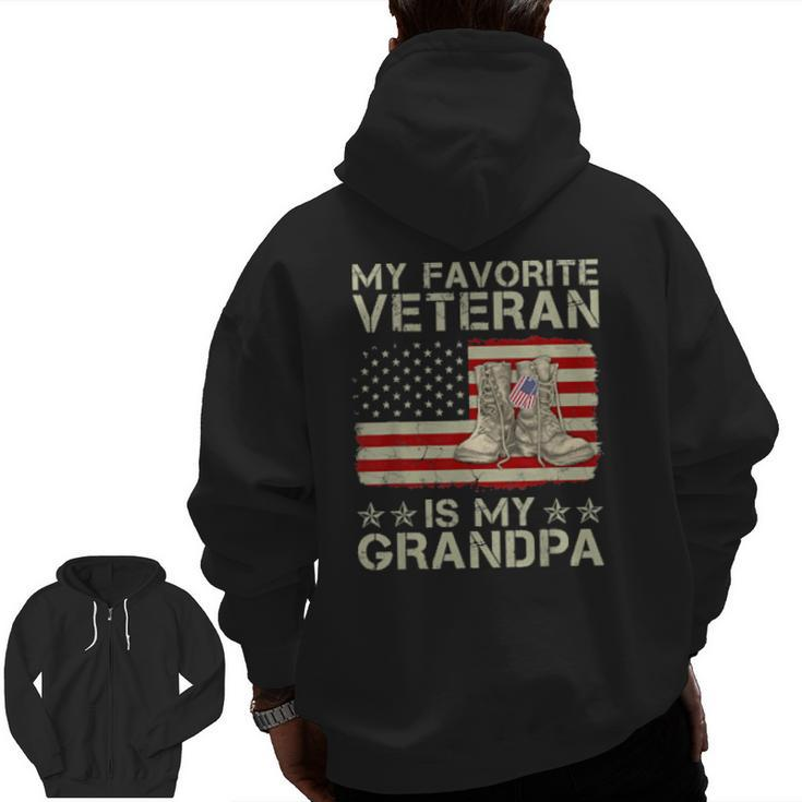 My Favorite Veteran Is My Grandpa Combat Boots American Flag Zip Up Hoodie Back Print