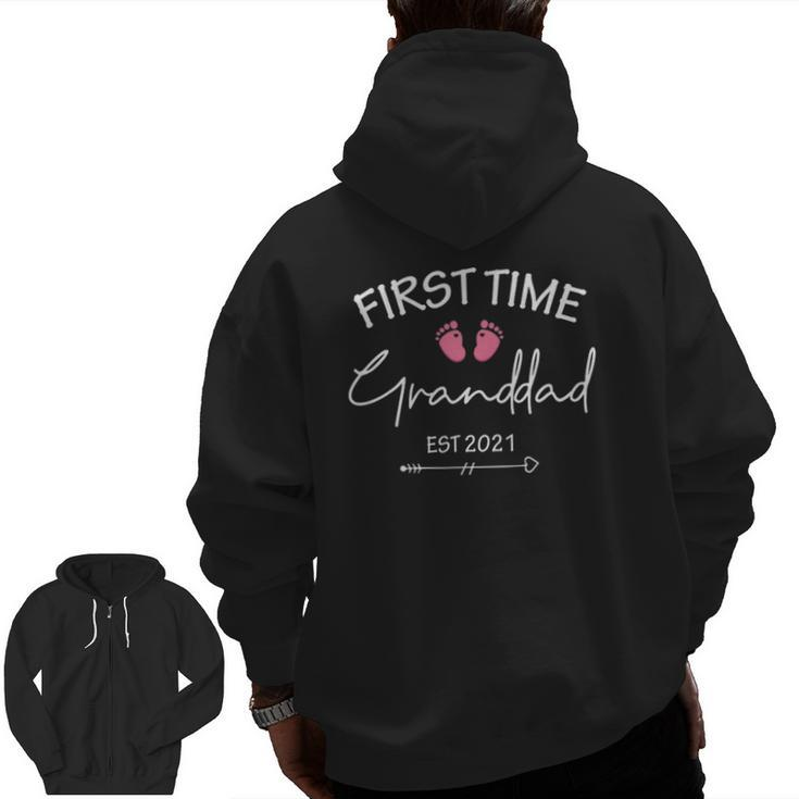 First Time Granddad Est 2021 Matching Family Christmas Zip Up Hoodie Back Print