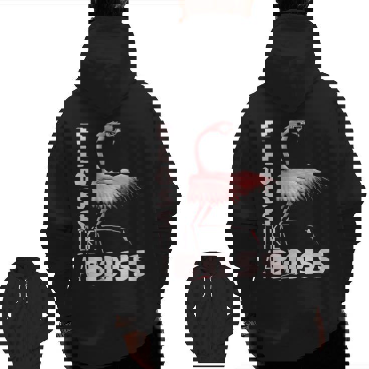 Floss Like A Boss Flamingo Flossing Bird Zip Up Hoodie Back Print
