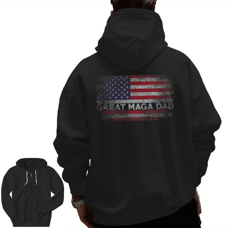 Donald Trump Father's Day Great Maga Dad Usa Flag Zip Up Hoodie Back Print