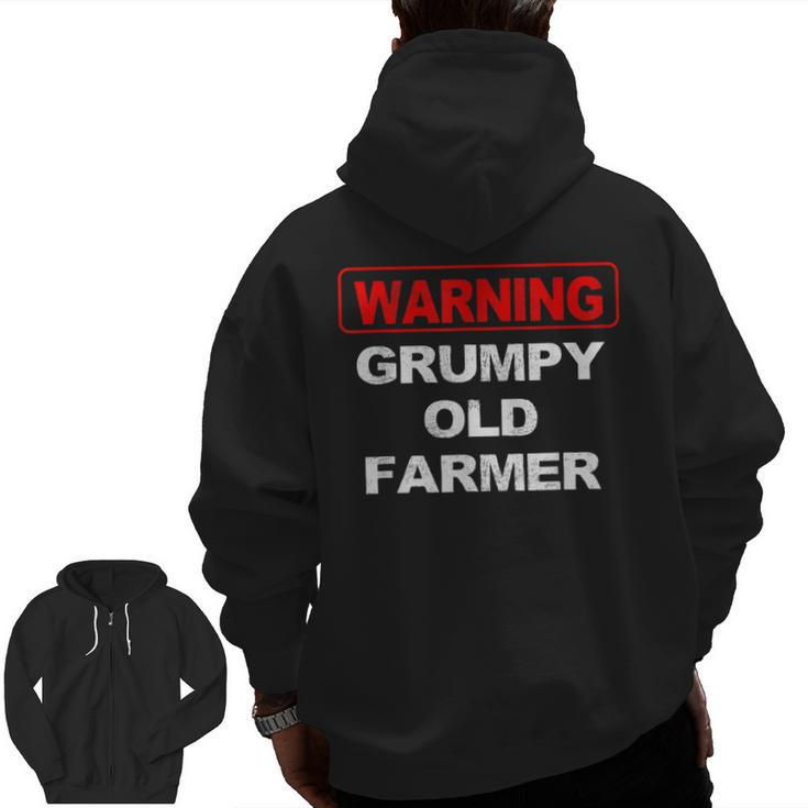 Grandpa Farmer Warning Grumpy Old Farmer Zip Up Hoodie Back Print
