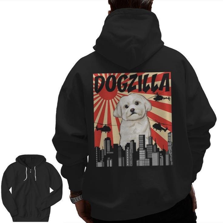 Retro Japanese Dogzilla Maltese Zip Up Hoodie Back Print