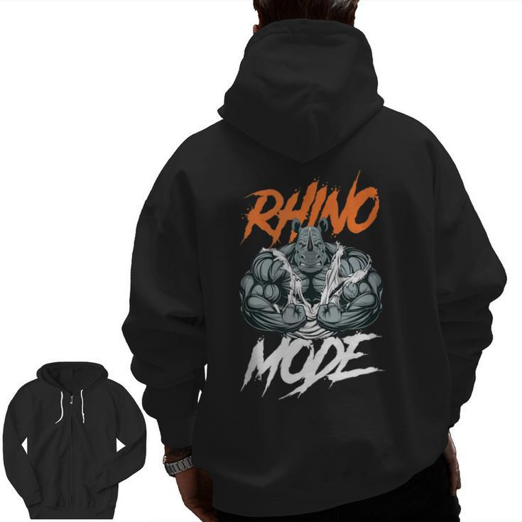 Strong Rhino With Big Biceps Rhino Mode For Gym Lover Zip Up Hoodie Back Print