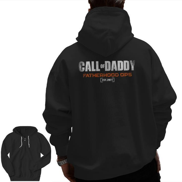 Gamer Dad Call Of Daddy Fatherhood Ops Father's Day Zip Up Hoodie Back Print