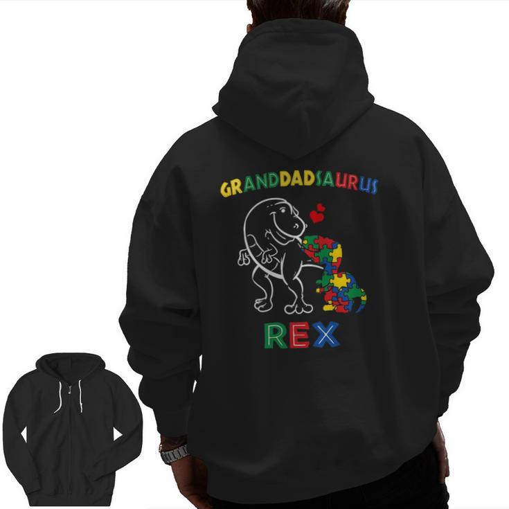 Granddadsaurus Autism Awareness Granddad Dinosaur Grandpa Zip Up Hoodie Back Print