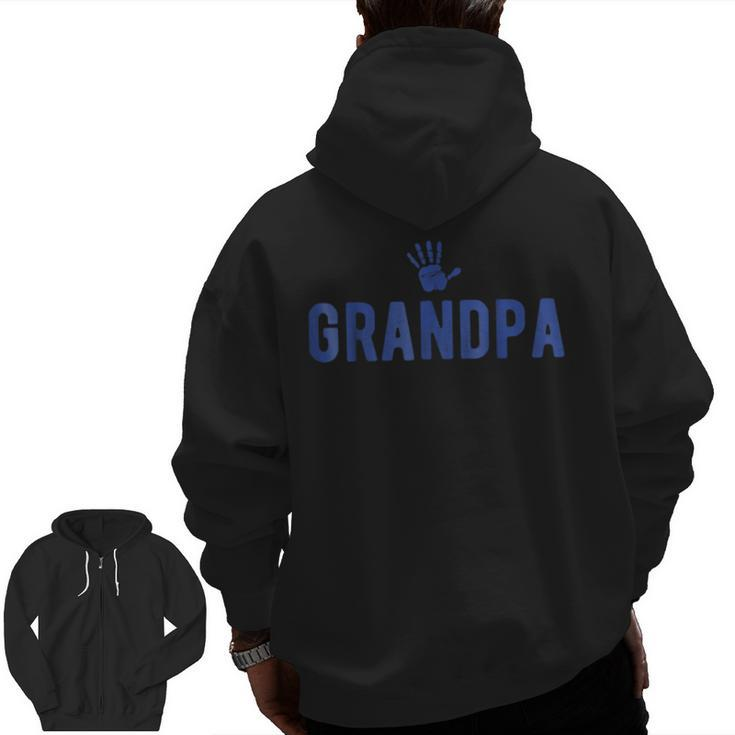 Grandpa Blue Hand Print For Grandfather Zip Up Hoodie Back Print