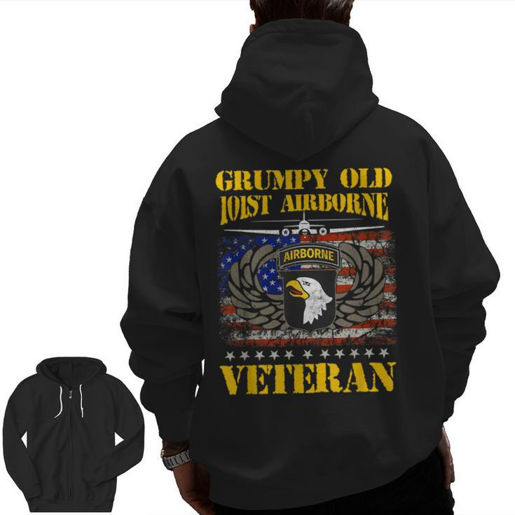 Grumpy Old 101St Airborne Division Veteran Flag Vintage Zip Up Hoodie Back Print