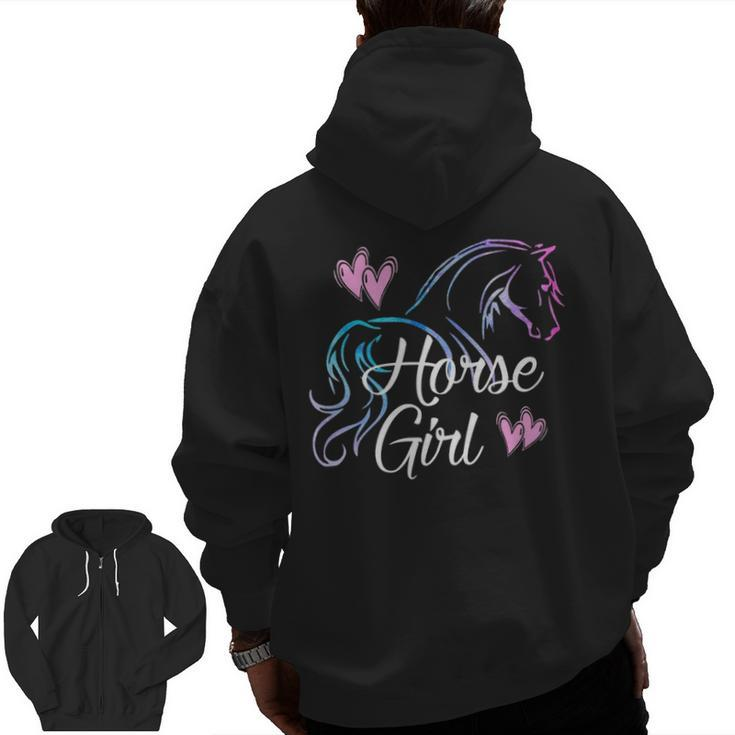 Horse Girl Equestrian Ridern Tween Kid Women Horse Lover Zip Up Hoodie Back Print