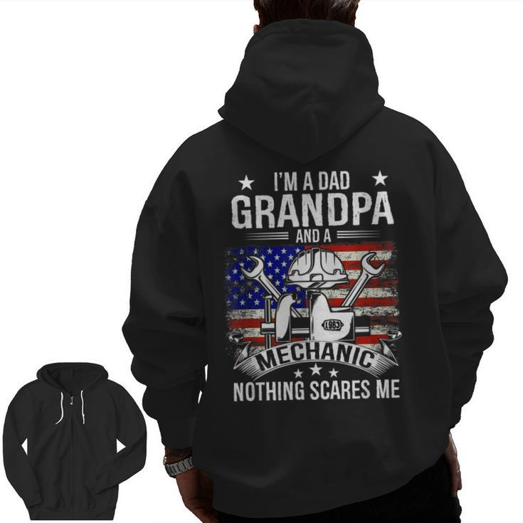 I'm A Dad Grandpa Mechanic Quotes American Flag Patriotic Zip Up Hoodie Back Print