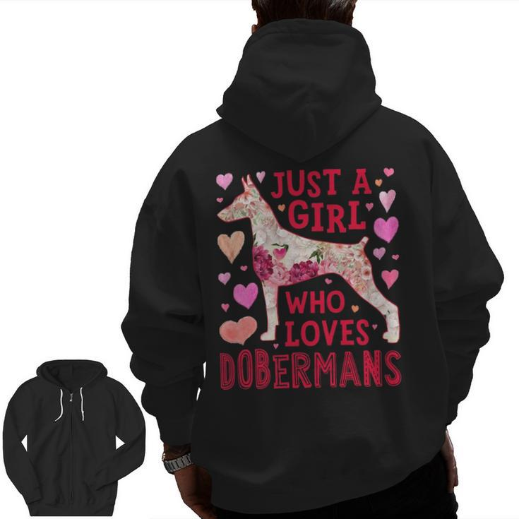 Just A Girl Who Loves Dobermans Dog Silhouette Flower Zip Up Hoodie Back Print