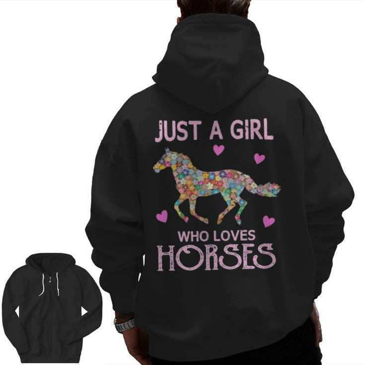 Just A Girl Who Loves Horses Horse Riding Girls Women Zip Up Hoodie Back Print