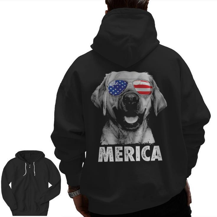 Labrador 4Th Of July Merica Sunglasses Men Usa American Flag Zip Up Hoodie Back Print