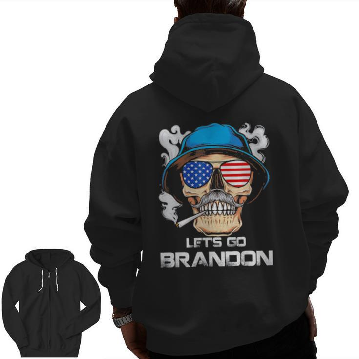 Let’S Go Brandon – Lets Go Brandon Skull American Flag Classic Zip Up Hoodie Back Print