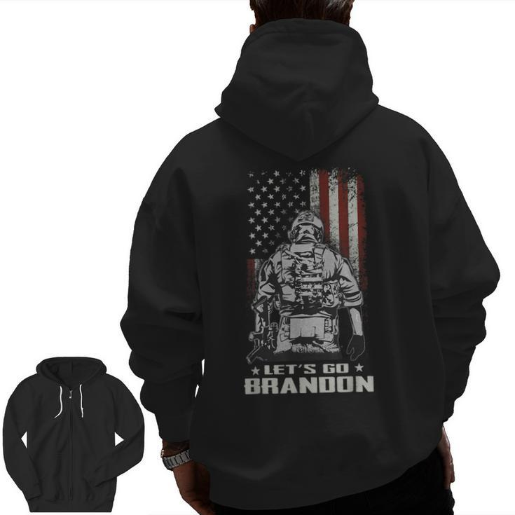 Let's Go Brandon Veteran Us Army Battle Flag  Idea Zip Up Hoodie Back Print
