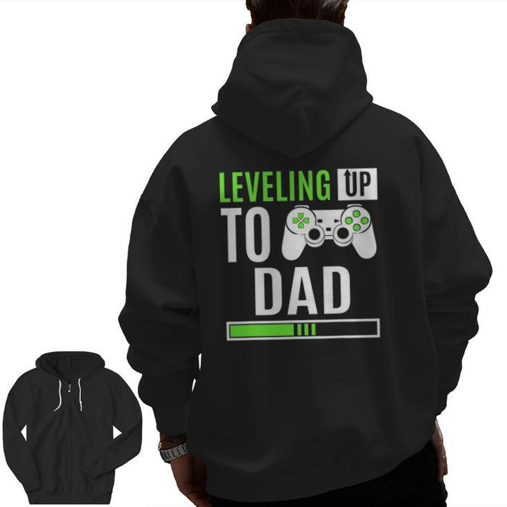 Leveling Up To Dad Gaming Baby Gender Reveal Announcement Zip Up Hoodie Back Print