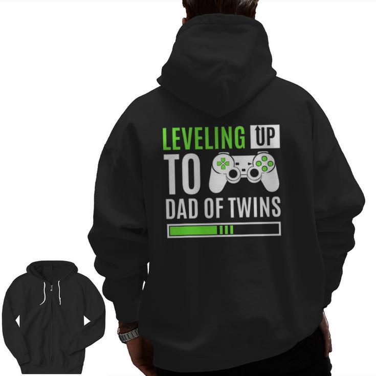 Leveling Up To Dad Of Twins Gaming Gender Reveal Celebration Zip Up Hoodie Back Print