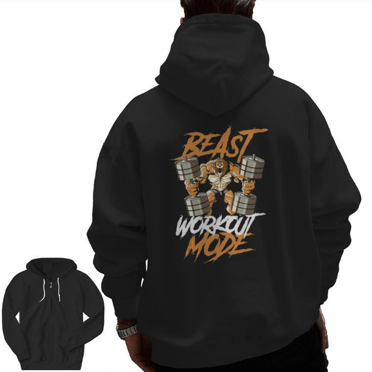 Lion Beast Workout Mode Lifting Weights Muscle Fitness Gym Zip Up Hoodie Back Print