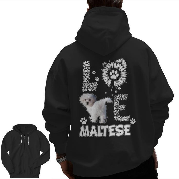 Love Maltese Dog Paw Sunflower Lover Costume Zip Up Hoodie Back Print