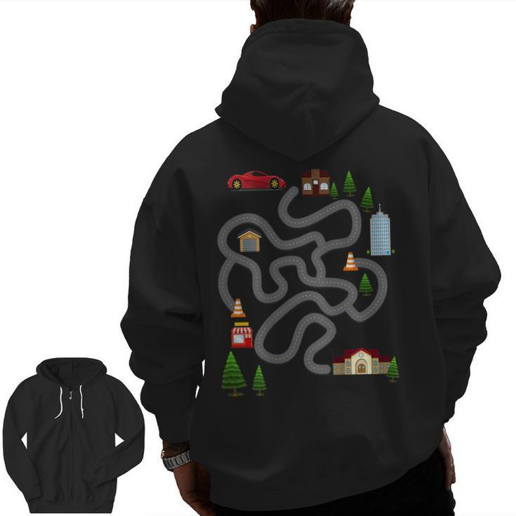 Maze Race Car Track For Dad Back Rub Play Mat Zip Up Hoodie Back Print