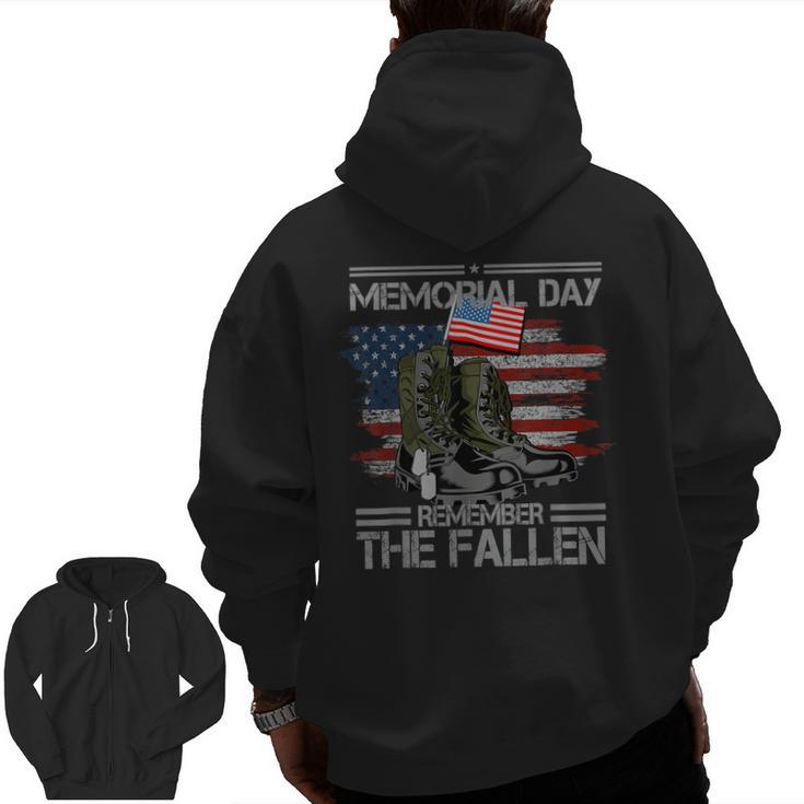 Memorial Day Remember The Fallen Veteran Military Vintage Zip Up Hoodie Back Print