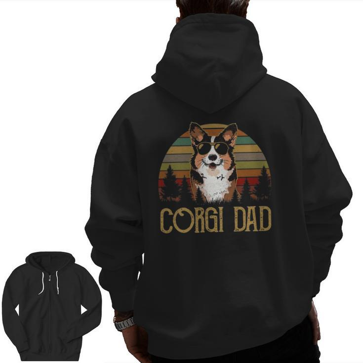 Mens Best Corgi Dad Ever Retro Vintage Corgi Dad Father's Day Zip Up Hoodie Back Print