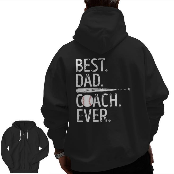 Mens Best Dad Coach Ever Baseball Patriotic For Father's Day Zip Up Hoodie Back Print