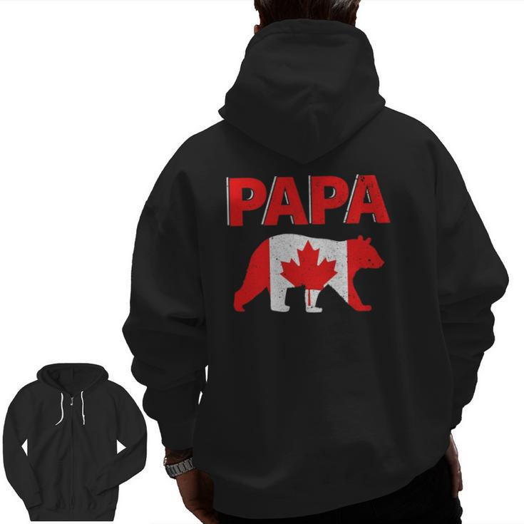 Mens Canada Flag Papa Bear Canadian Dad Father's Day Zip Up Hoodie Back Print