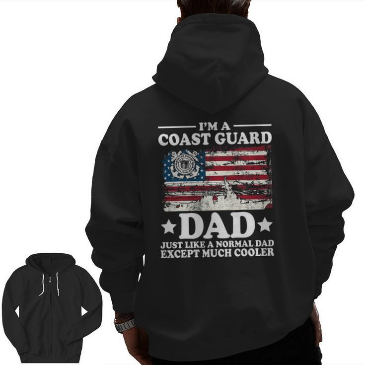 Mens Coast Guard Dad American Flag Military Family Zip Up Hoodie Back Print