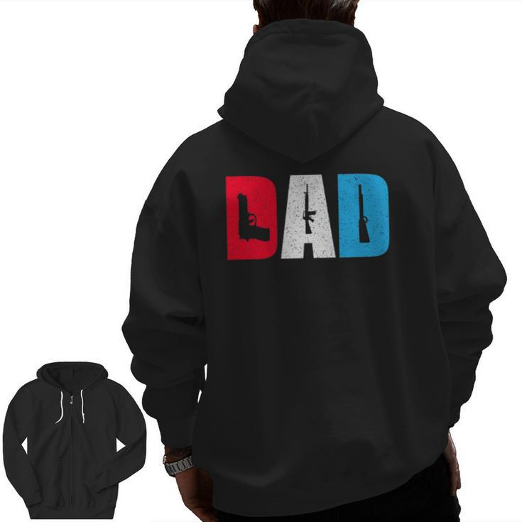 Mens Dad And Guns Collection Red White And Blue Zip Up Hoodie Back Print