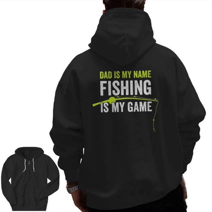 Mens Fishing For Dad Who Loves To Fish Fishing Pole Zip Up Hoodie Back Print