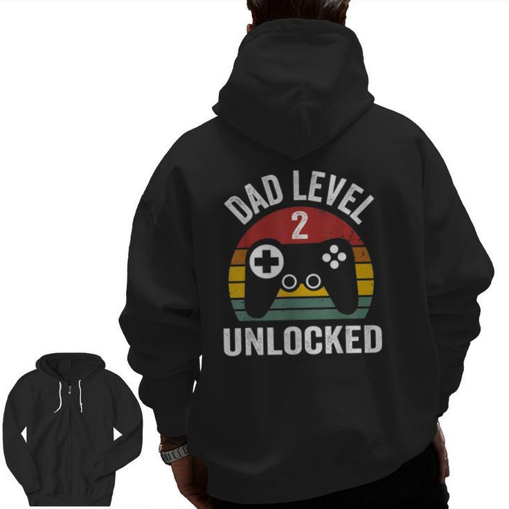Mens New Dad Dad Level 2 Unlocked For 2 Kids Gaming Zip Up Hoodie Back Print