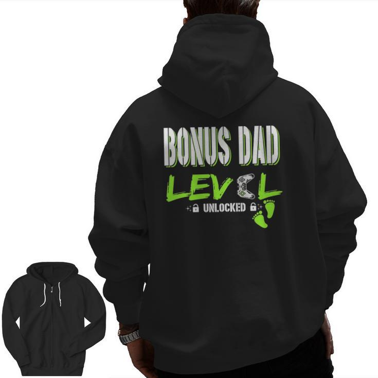 Mens Gaming Bonus Dad Level Unlocked Gamer Leveled Up Father's Zip Up Hoodie Back Print