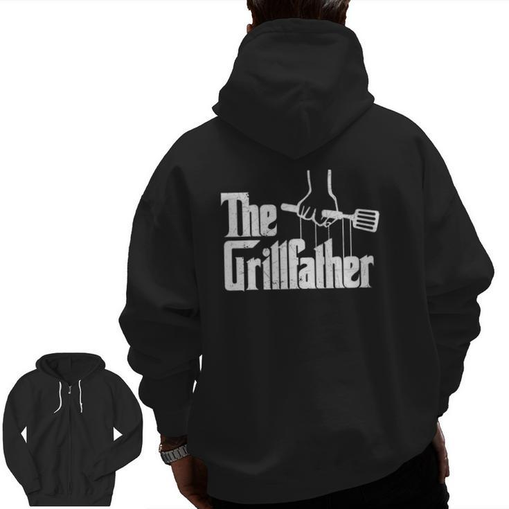 Mens The Grillfather Dad Chef Grilling Grill Master Bbq Zip Up Hoodie Back Print