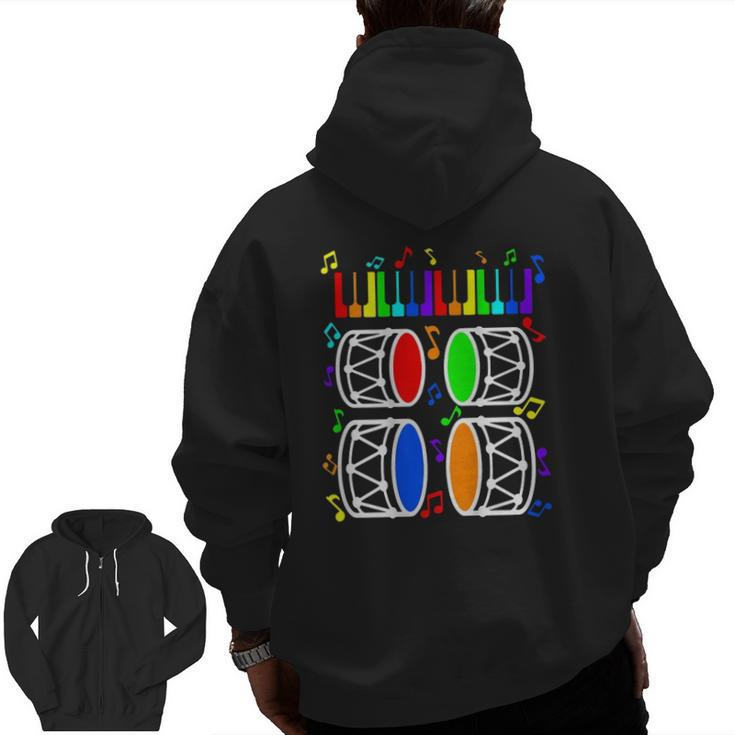 Mens Musical Massage Play Piano Drums On Daddys Back Dad Zip Up Hoodie Back Print