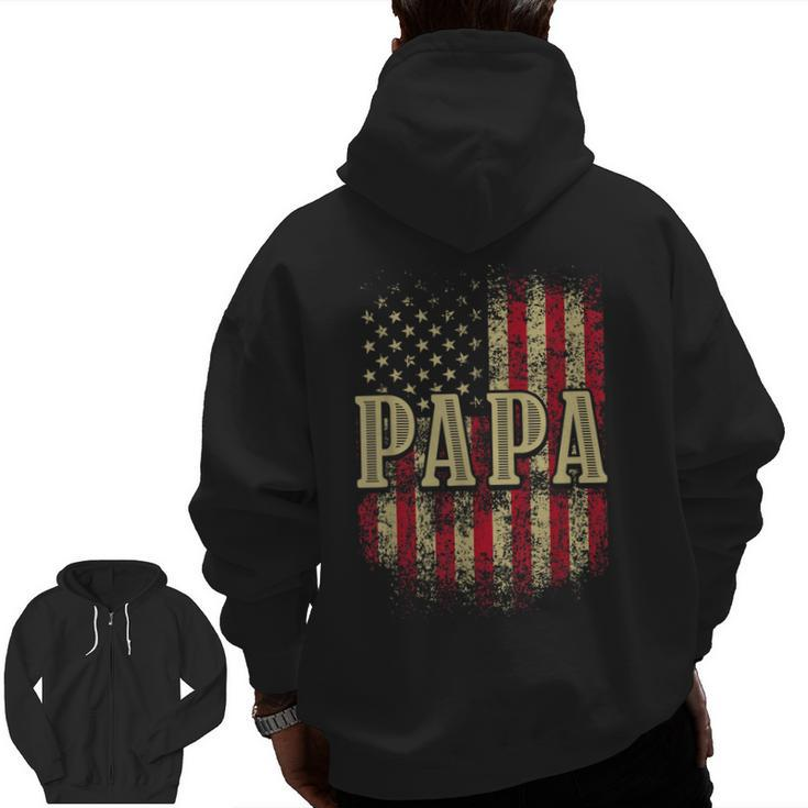 Mens Papa American Flag Patriotic Grandfather Pops Grandpa Zip Up Hoodie Back Print