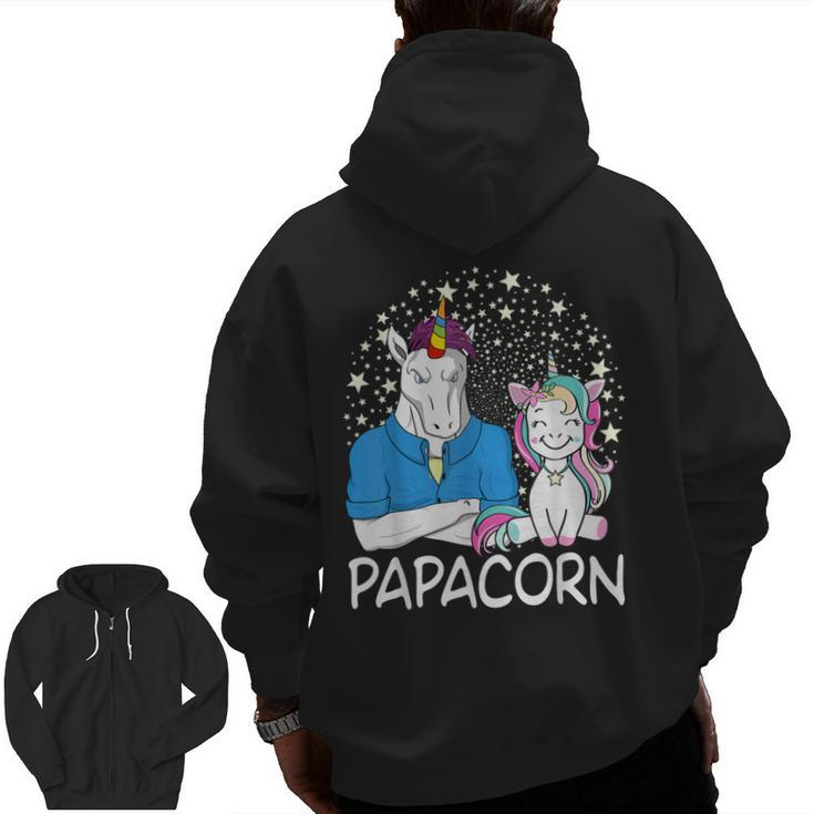 Mens Papacorn Unicorn Dad And Baby Daddy Fathers Day Zip Up Hoodie Back Print