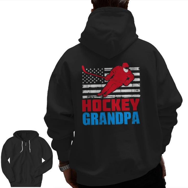 Mens Patriotic American Flag Usa Ice Hockey Grandpa Zip Up Hoodie Back Print