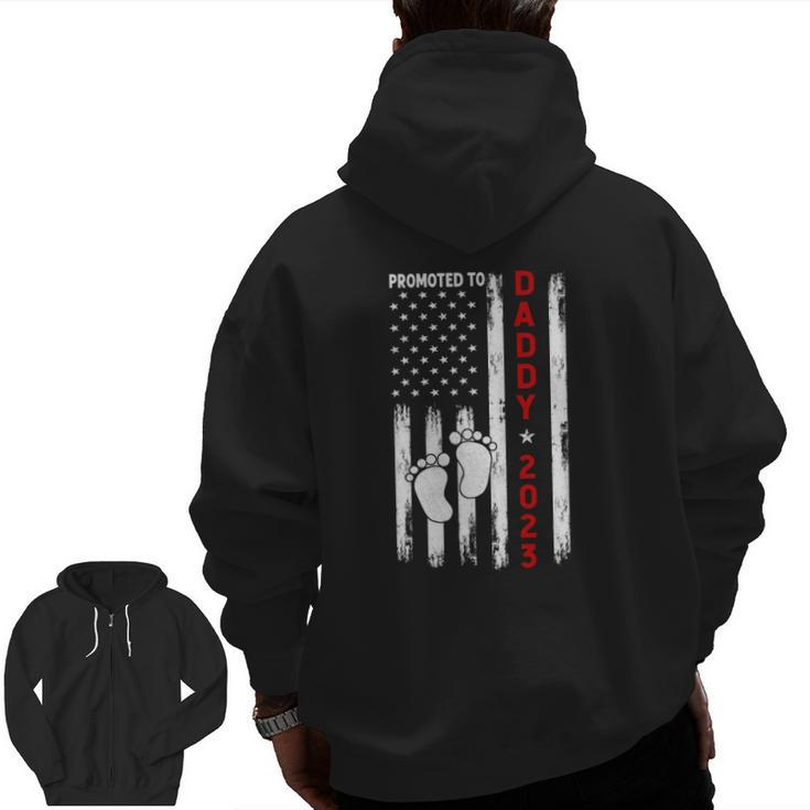 Mens Promoted To Daddy 2023 First Time Father's Day New Dad Zip Up Hoodie Back Print