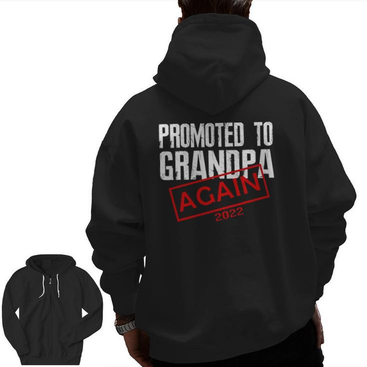 Mens Promoted To Grandpa Again Est 2022 Pregnancy Zip Up Hoodie Back Print